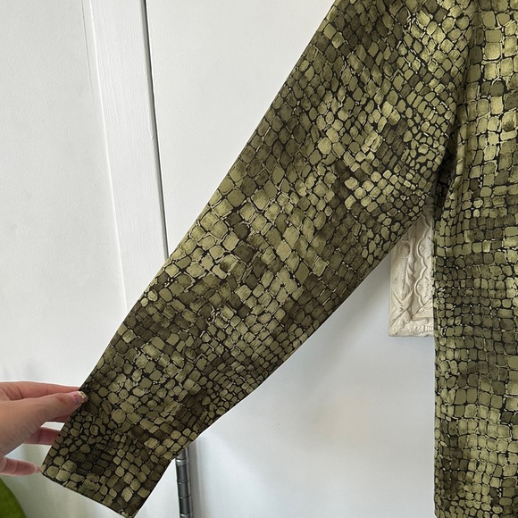 CLEO | Vintage Olive Mosaic Snack Skin Button Up Blouse Shirt - Picture 6 of 11
